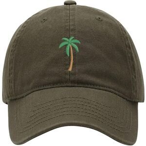 Unisex Green 100% Cotton Palm Tree Embroidered Adjustable Classic Baseball Cap